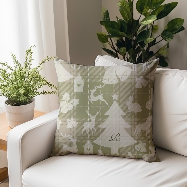 Monogram Karierten Weihnachtsdorf Kissen (Von Creator hochgeladen)