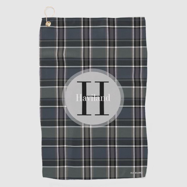 Monogram Kariertes Golfhandtuch mit Name und Initi (Vorderseite)