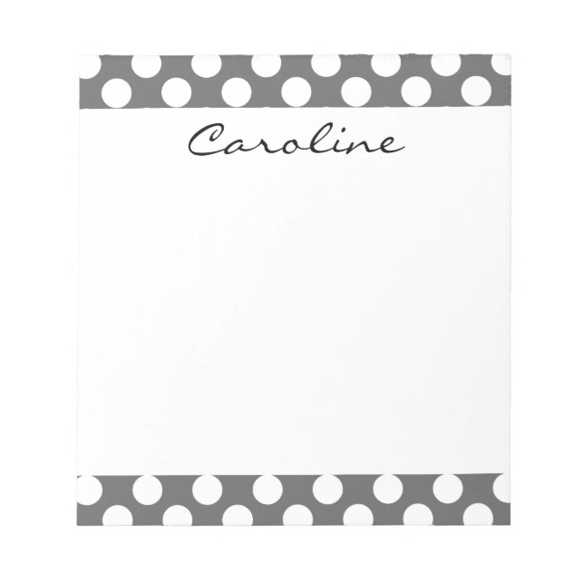 Monogram Karkohle Grau-Weiße Polka Dot Muster Notizblock (Vorderseite)