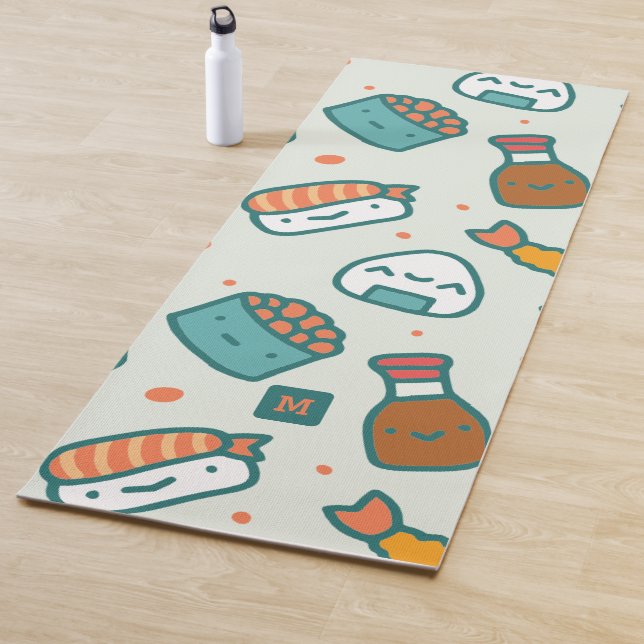Monogram Kawaii Niedlich Japanisches Sushi-Muster Yogamatte (Beispiel)