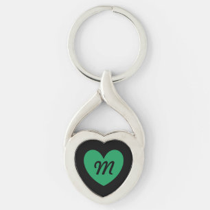 Monogram Kelly green heart auf schwarz Schlüsselanhänger