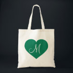Monogram Kelly Green Heart Tragetasche<br><div class="desc">Diese Tasche hat ein kelly grünes Herz und ein weißes Monogramm,  das in der Mitte anfängt. Personalisieren Sie Ihre Daten durch Neupositionierung/Neupositionierung des grünen Herzens und/oder Personalisieren von Text/Monogramm. Großartiges Brautjunggeschenk.</div>
