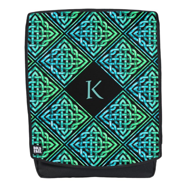 Monogram Keltic Knot Diamond Blue Green Backpack Rucksack (Vorderseite)
