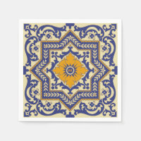 Monogram Keramik Azulejo Style Blue Napkins