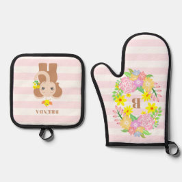 Monogram Kids niedlich Baby Elephant Blume Ofenhandschuh & Topflappen-Set