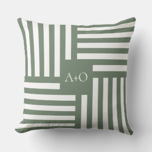 Monogram-Kissen mit grünen Streifen - Neues Zuhaus Kissen