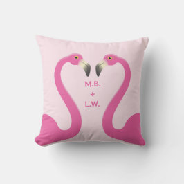 Monogram Kissing Flamingos Pink Outdoor Pillow Kissen Für Draußen