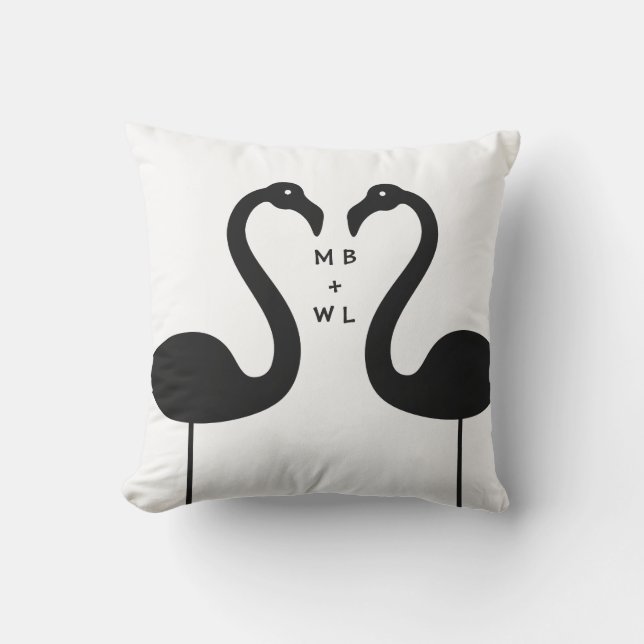 Monogram Kissing Flamingos weiße Kissendecke Kissen Für Draußen (Vorderseite)