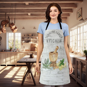 Monogram Kitchen Herb Wood Family Name Schürze