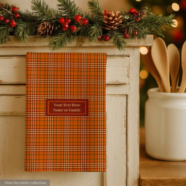 Monogram Kitchen Towel Rustic Autumn Plaid Design Geschirrtuch (Monogram Kitchen Towel Rustic Autumn Plaid Design)