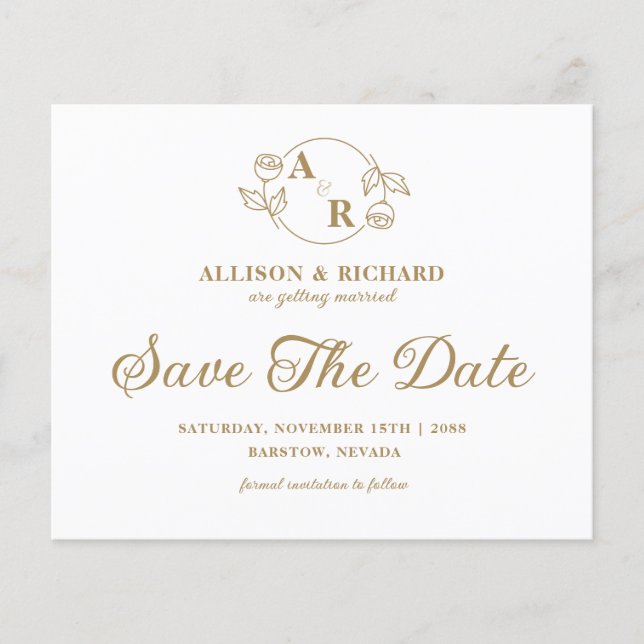 Monogram klassisch elegant, Hochzeit Speichern Sie (Vorderseite)