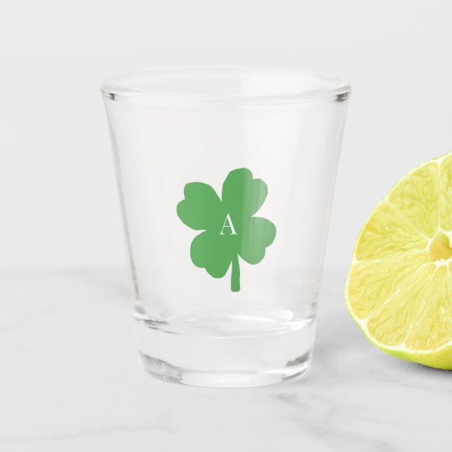 Monogram Kleeblatt Irish Green Painting Schnapsglas (Vorderseite)
