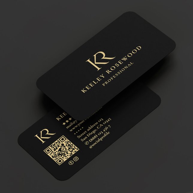 Monogram KR Logo Beruflich elegant Schwarz Visitenkarte (Monogram KR Logo Professional Elegant Black Business Card
)