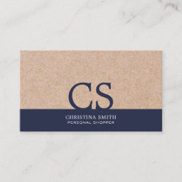 Monogram Kraft-bedruckte Clean Midnight Blue Typo Visitenkarte
