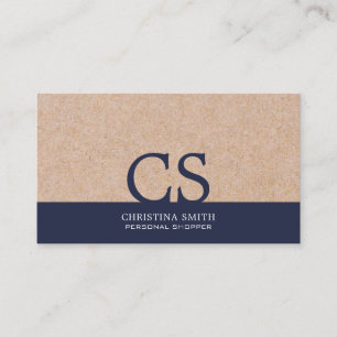 Monogram Kraft-bedruckte Clean Midnight Blue Typo Visitenkarte