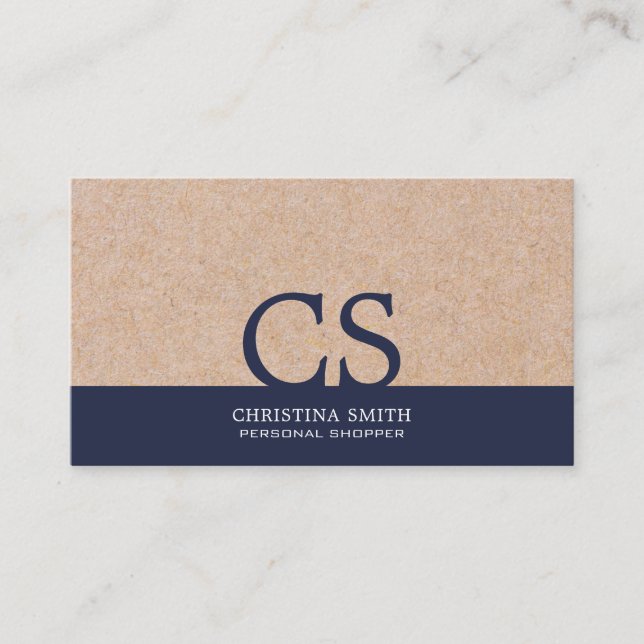 Monogram Kraft-bedruckte Clean Midnight Blue Typo Visitenkarte (Vorderseite)