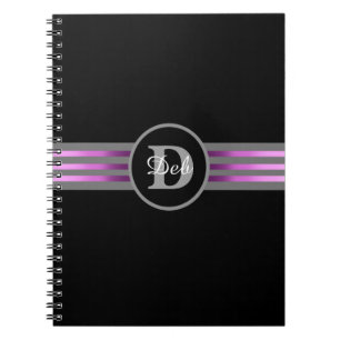 Monogram-Kreis-Silhouette Schwarz und Grau gestrei Notizblock