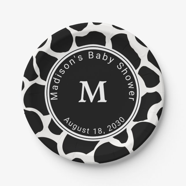 Monogram Kuh Print Baby Shooting Pappteller (Vorderseite)