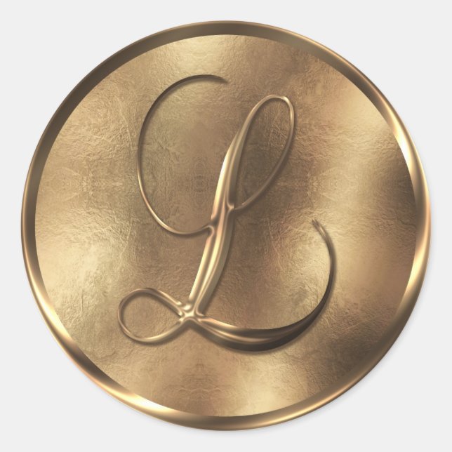 Monogram L Bronze Wedding Invitation Holiday Runder Aufkleber (Vorderseite)