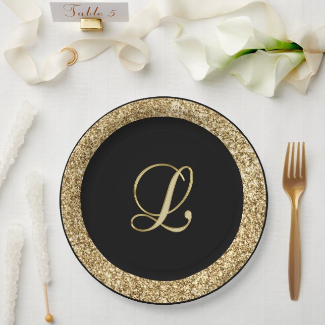Monogram L Gold-Skript Pappteller (Hochzeit)