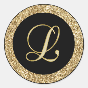Monogram L Gold-Skript Runder Aufkleber