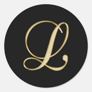 Monogram L Gold-Skript Runder Aufkleber