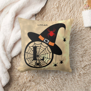 Monogram L Halloween Himmel Hexe Spinnen Name Kissen