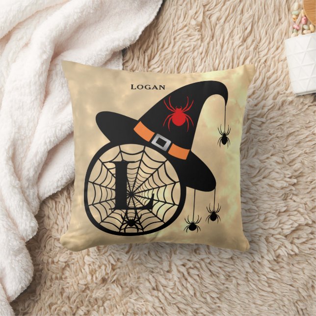 Monogram L Halloween Sky Hexenspinnen Name Kissen (Decke)