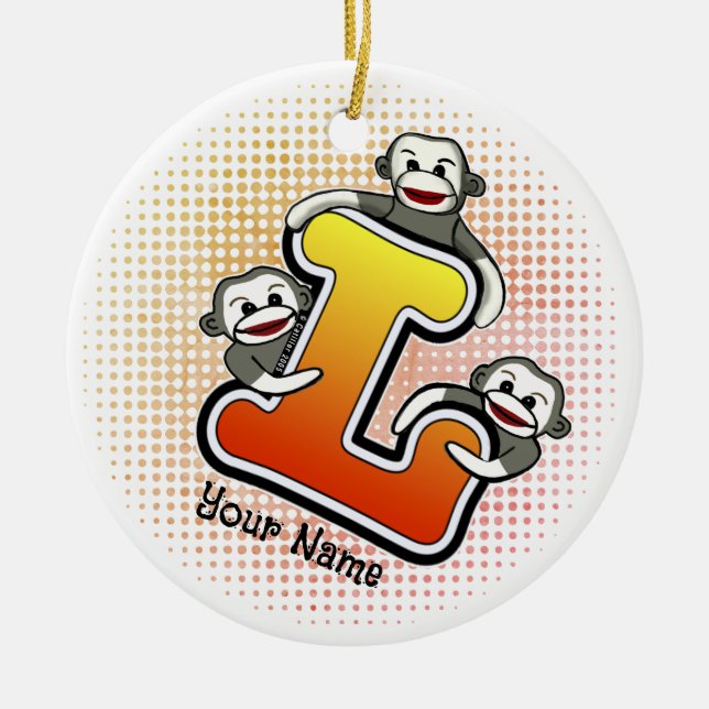Monogram L Sock Monkey Keramik Ornament (Vorne)