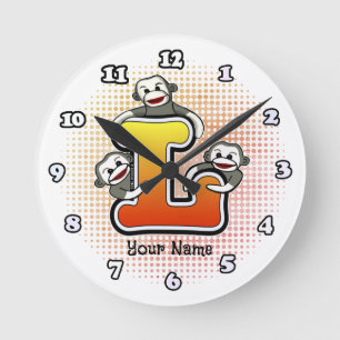 Monogram L Sock Monkey-Uhr Runde Wanduhr