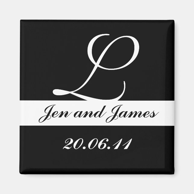 Monogram L Wedding Black & White Save the Date Magnet (Vorne)