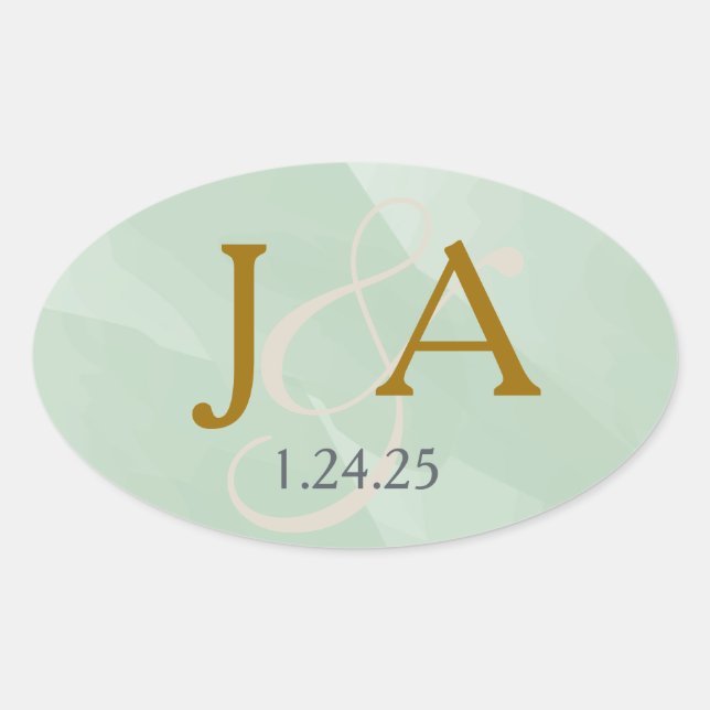 Monogram-Label für grüne Farbe Ovaler Aufkleber (Vorderseite)
