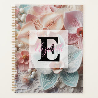 Monogram lace floral pink pastel orchid flowers 