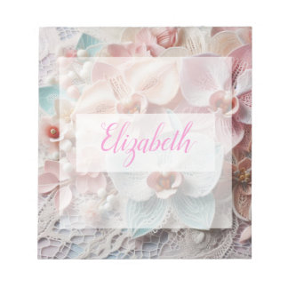 Monogram lace floral pink pastel orchid flowers notizblock