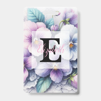 Monogram lace floral pink purple pansies flowers  ausweis