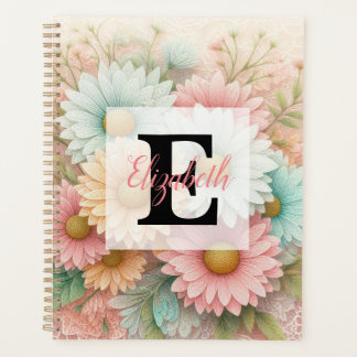 Monogram lace floral pink white blue daisies planer