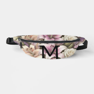 Monogram lace floral purple roses lavender lilies  bauchtasche