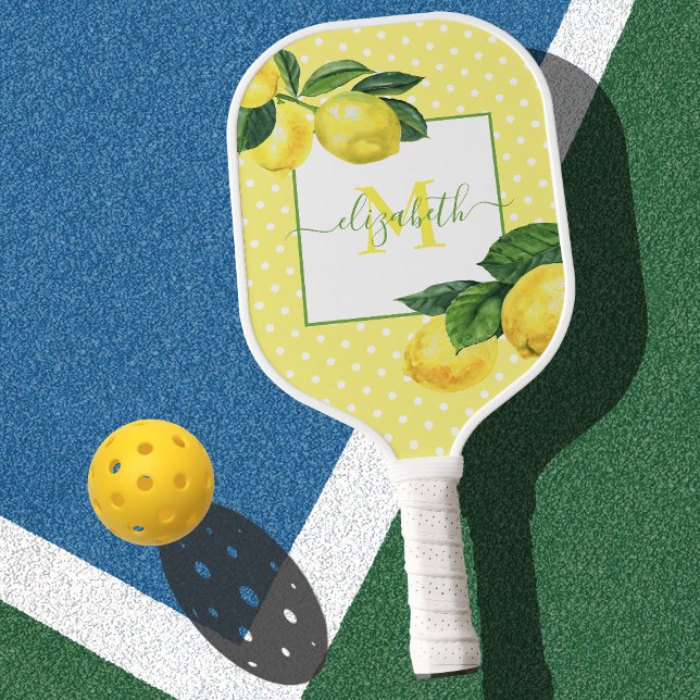 Monogram, ländlicher Lemon Aquarellpolka Punkt Pickleball Schläger (Von Creator hochgeladen)