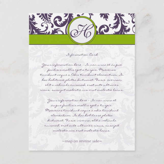 Monogram Laptop Lila Damask Information Card Begleitkarte (Vorderseite)