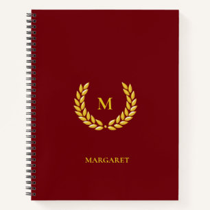 Monogram & Laurel auf Maroon Notizbuch