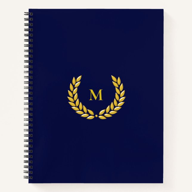 Monogram & Laurel auf Navy Blue Notizbuch (Vorderseite)