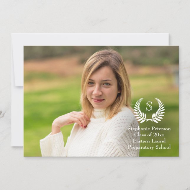 Monogram Laurel Faire-part de graduation photo (Devant)