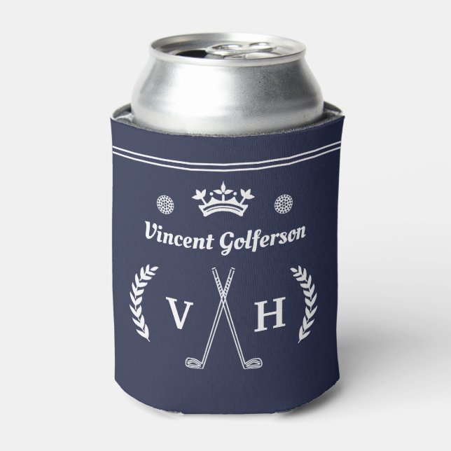 Monogram Laurel Wreath Golf Clubs Crosname Blue Dosenkühler (Kanne Vorderseite)