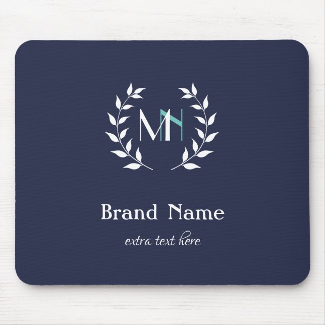 Monogram Laurel Wreath Navy Blue Mouse Pad Mousepad (Vorne)