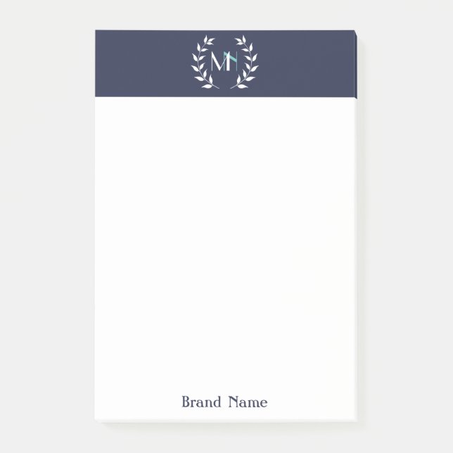 Monogram Laurel Wreath Navy Blue Post-it Notes Klebezettel (Vorderseite)
