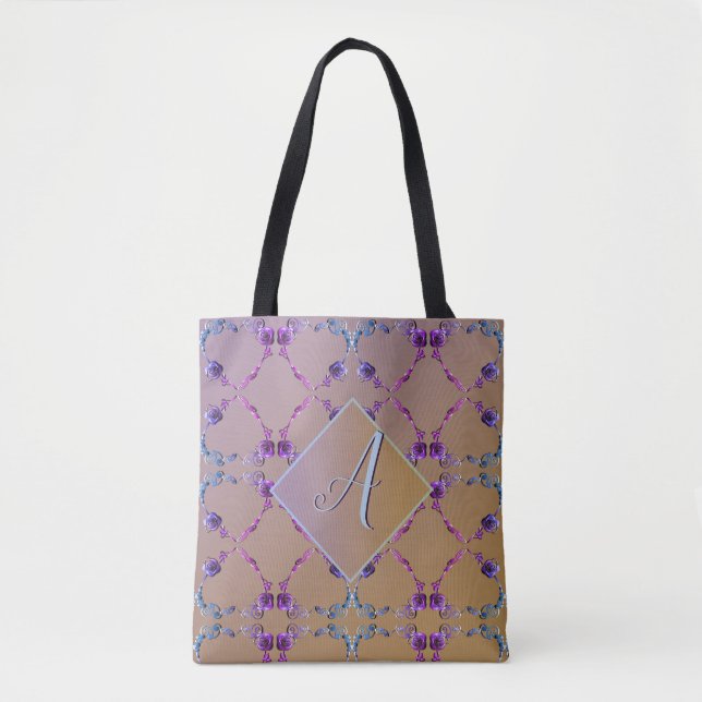 Monogram Lavender Blush Rose Herz-Tasche Tasche (Vorderseite)
