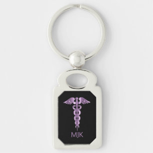 Monogram Lavender CaduceusKeychain Schlüsselanhänger