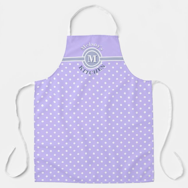 Monogram Lavender & White Polka Dot Kitchen Schürz Schürze (Vorderseite)