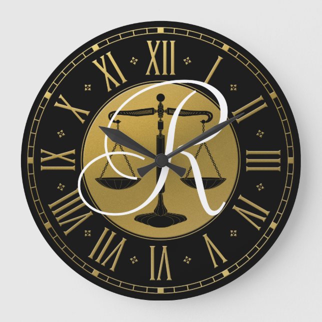 Monogram LAW OFFICE | Scales of Justice Große Wanduhr (Vorderseite)