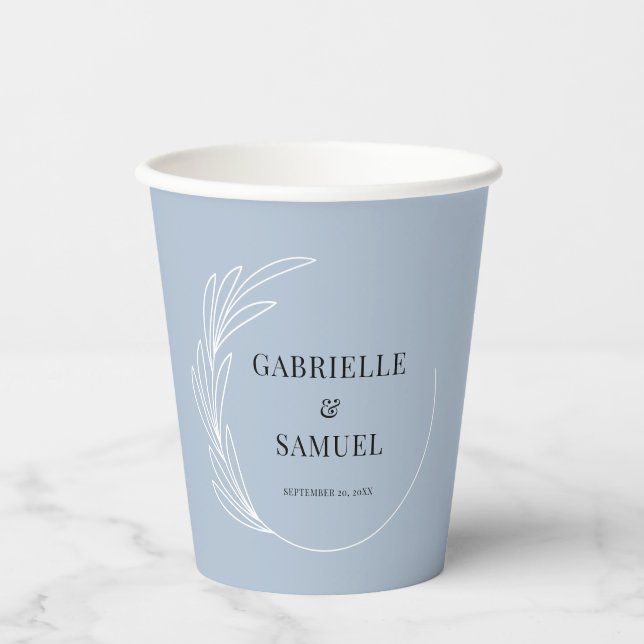 Monogram Leaf Wreath Dusty Blue Wedding Napkins Pappbecher (Vorderseite)